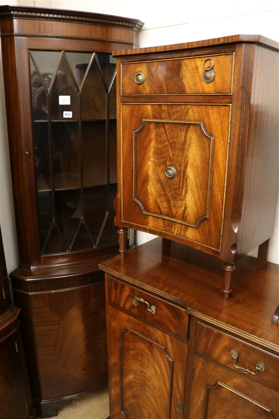 A small mahogany bedside chest and a mahogany standing corner cupboard, cupboard H.180cm